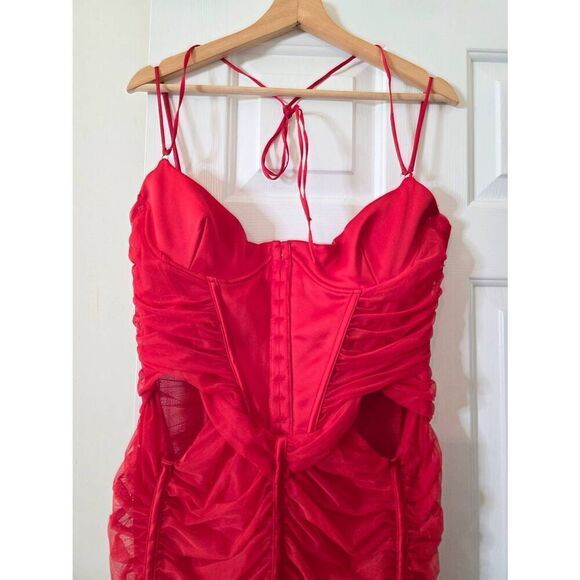 House of cb Maya scarlet ruched midi dress L+ Plus Cup NWOT $239 - Picture 5 of 14